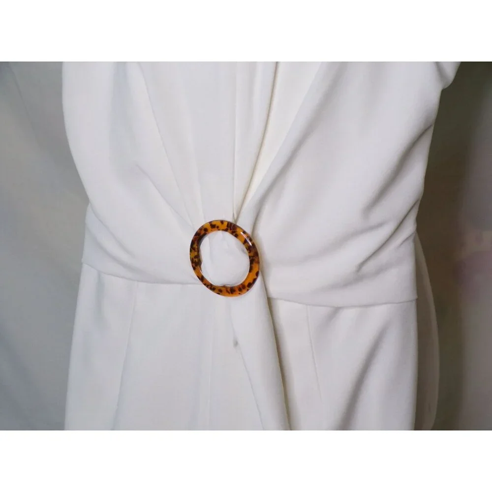 🆕 JULIA JORDAN Wide Leg Buckle Jumpsuit Romper Sleeveless Ivory 4 - Picture 6 of 8